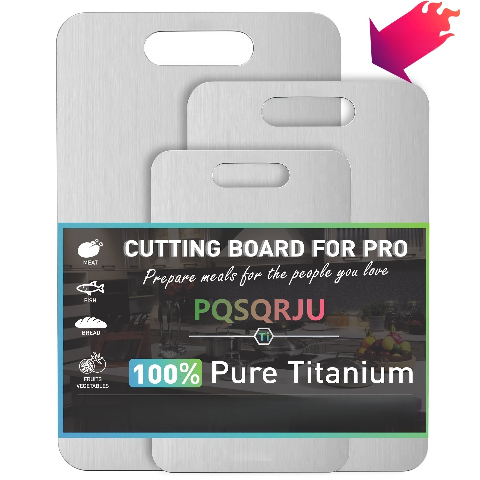 3pcs Titanium Cutting Boards 2026 New Upgrade - Heavy-Duty, Rust-Resistant, BPA-Free, Easy To Clean, Space-Saving, Rounded Edges, Hook Handles - Durable Kitchen Prep Boards For Meat, Vegetables, And Fruits - Perfect For Home, Outdoor BBQ, And Gifts