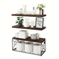 3pcs Wall Mounted Floating Shelves Over Toilet | Small Farmhouse Decor Shelf for Toilet Paper Storage, Unfinished Wood End, Black and Brown