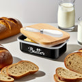 Iron Butter Tray with Bamboo Cover and Knife Large Capacity - Airtight Cheese Storage Box Kitchen Storage Items - Complete Colors - Mother's Day Thanksgiving Christmas Gifts Butter Storage Container Holiday Serving Elegant Durable
