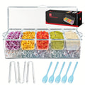 For Bar Serving Tray on Ice with 5 Compartments Container, 5 Forks And 3 Pliers, Fruit Trays for Serving, Garnish Platters with Lid, Cold Seasoning Storage Box for Bar for Parties, Clear