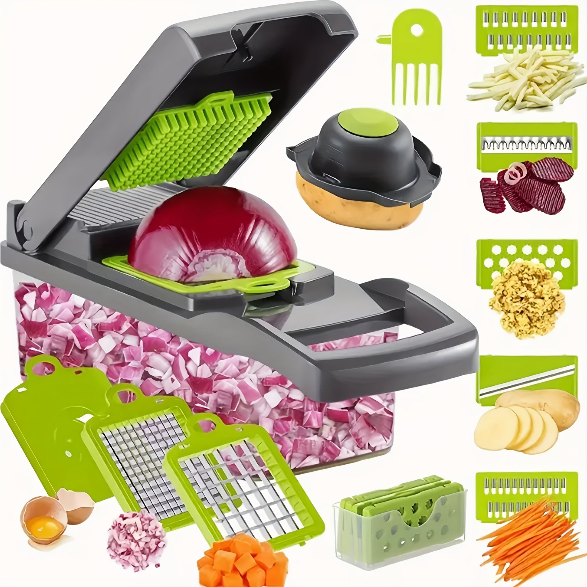 16-in-1 Manual Vegetable Chopper Set, With 8 Blades, Container, Peeler And Filter, Easy Meal Preparation, Professional Onion, Carrot And Garlic Slicer, Kitchen Supplies