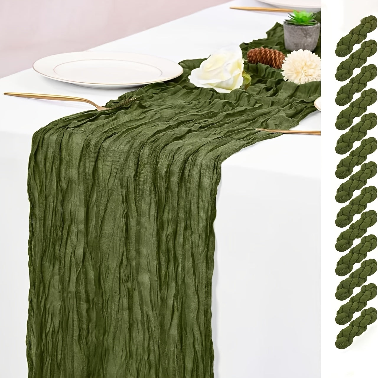 10pcs Pcs Cheesecloth Table Runner Suitable for Wedding Reception, -Edged Sheer Gauze Table Decor with -Edged Edges, Rectangular Runners for Boho Rustic Bridal Shower, Birthday Party, Graduation, Outdoor Events - Multi-Color