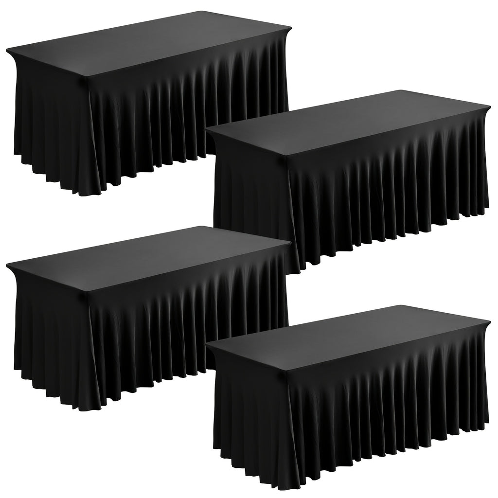1pc/4pcs Table Skirt, Kitchen Spandex Black/White Table Skirt for Rectangle Tables 6ft, Table Covers for 6 Foot Tables, Washable And Wrinkle Resistant Stretch Rectangular Patio Table Cover for Event, Wedding, Banquet Halloween,Christmas
