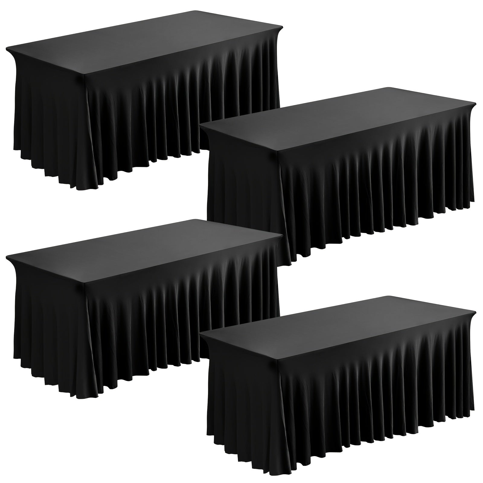 1pc/4pcs Table Skirt, Kitchen Spandex Black/White Table Skirt for Rectangle Tables 6ft, Table Covers for 6 Foot Tables, Washable And Wrinkle Resistant Stretch Rectangular Patio Table Cover for Event, Wedding, Banquet Halloween,Christmas