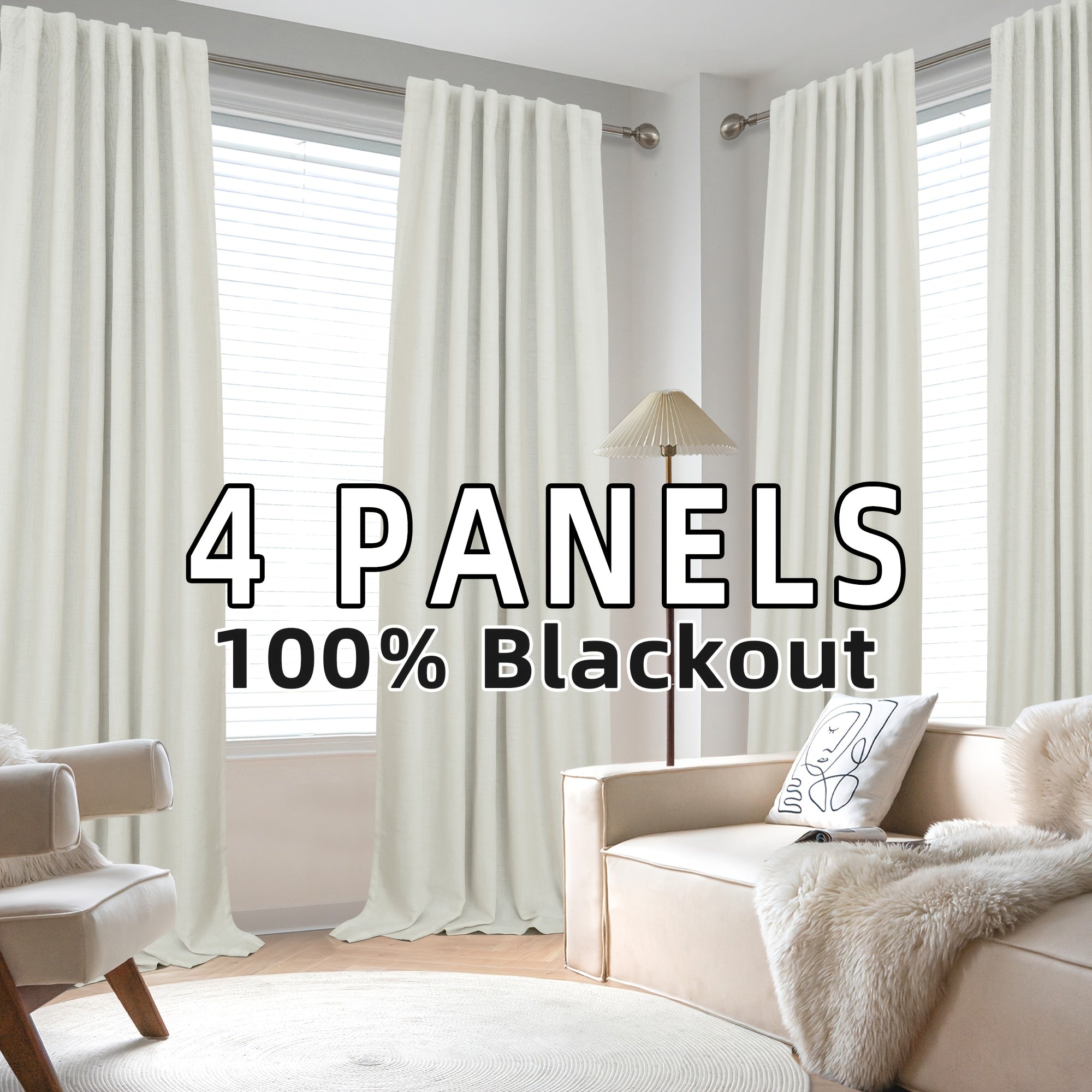 4 Panels 100% Blackout Linen Curtains for Bedroom Farmhouse Thermal Insulated Rod Pocket Back Tab Full Light Blocking for Living Room
