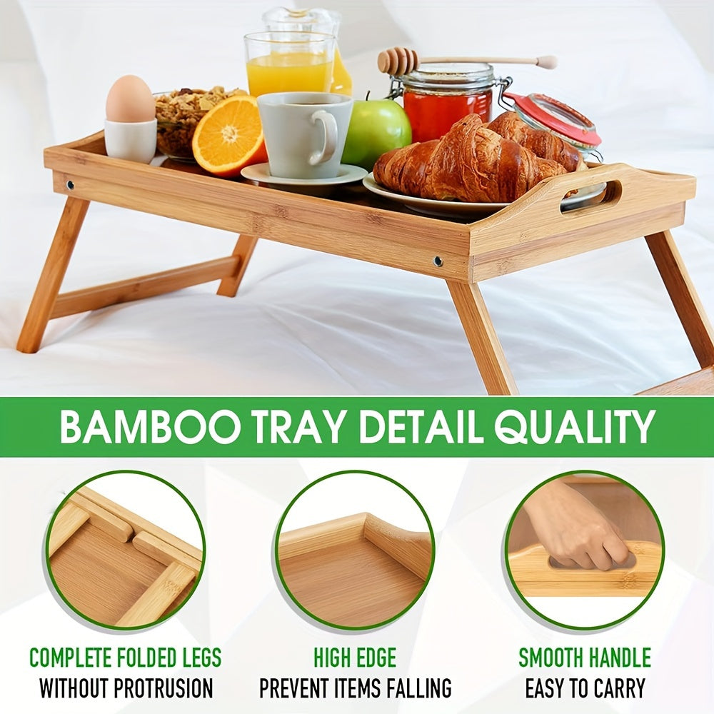 Bamboo Bed Tray Table with Foldable Legs - Breakfast Trays with Handles, Ideal for Eating, Working, Or Snacking - Durable And Stylish, Available In White, Black, Beige, And Brown, 1/2pcs