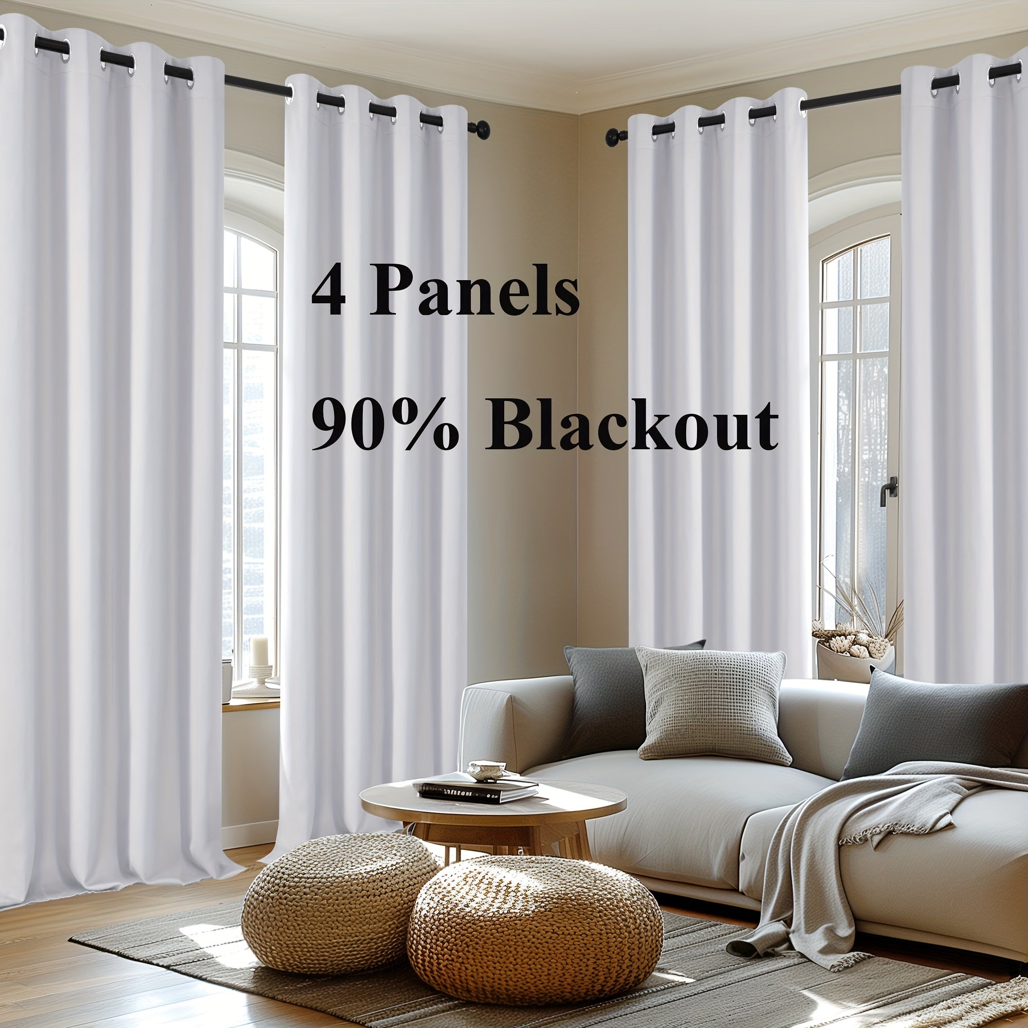 4-Panel Blackout Curtains, Thermal Insulated Curtains for Living Room Bedroom, Room Darkening Home Decor Drapes, 4pcs Curtains Set