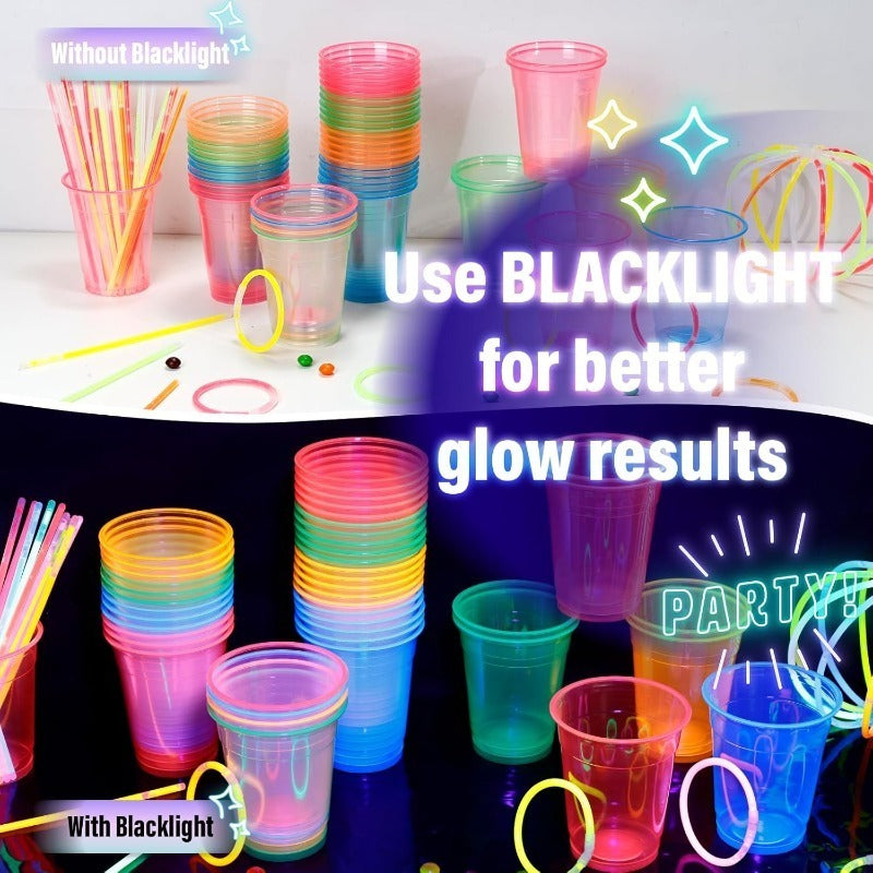 100pcs Plastic for Neon Cups, 12/16Oz Disposable Glowing Cups for Neon Party Decorations, Colorful Glow-In-The-Dark Suitable for Carnival Parties, Christmas, Thanksgiving, Halloween Holidays Halloween