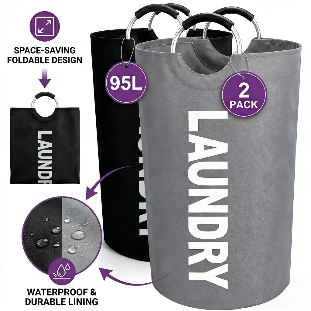 2pcs/ 1pc Large Foldable Laundry Basket, Dirt Clothes Basket With Padded Handle - Waterproof Freestanding Dirt Clothes Basket. Easter Gift(With Random Color Options)