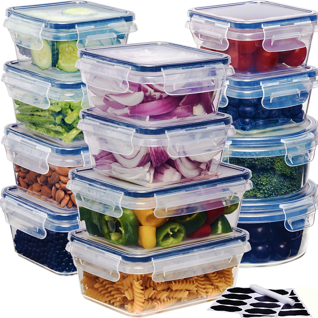 24/48pcs Food Storage Containers Set Kitchen Organizers Meal Prep Container Airtight, BPA-Free Reusable Snack Lunch Containers, Easy-Snap Lids, Plastic 12/24 Containers+12/24 Lids Pantry Kitchen Organization with Labels And Marker