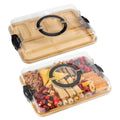 A Bamboo Tray with a Transparent Lid - Bamboo Charcuterie Cheese Board - Divided Tray with Handles And Locking Lid - 5 Compartments - Snack Tray - Portable Serving Platter - Suitable for Parties, Outdoor Picnics, Camping, And Gift Preparation