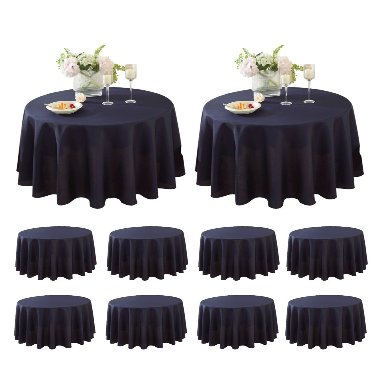 10 Pack Round Tablecloth, Round Premium Tablecloth, Polyester Fabric Washable Tablecloth for Home, Party, Wedding or Restaurant Use.