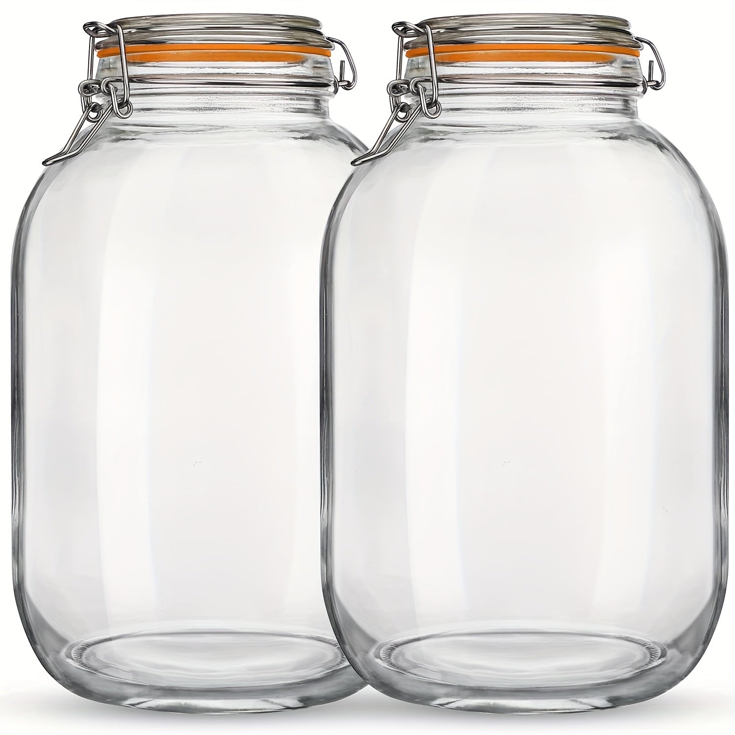 Glass Jars with Airtight Lids, 2 Pack - 1 Gallon Wide Mouth Storage Mason Jars with Hinged with 1 Replacement Silicone Gaskets for Fermenting, Canning, Preserving