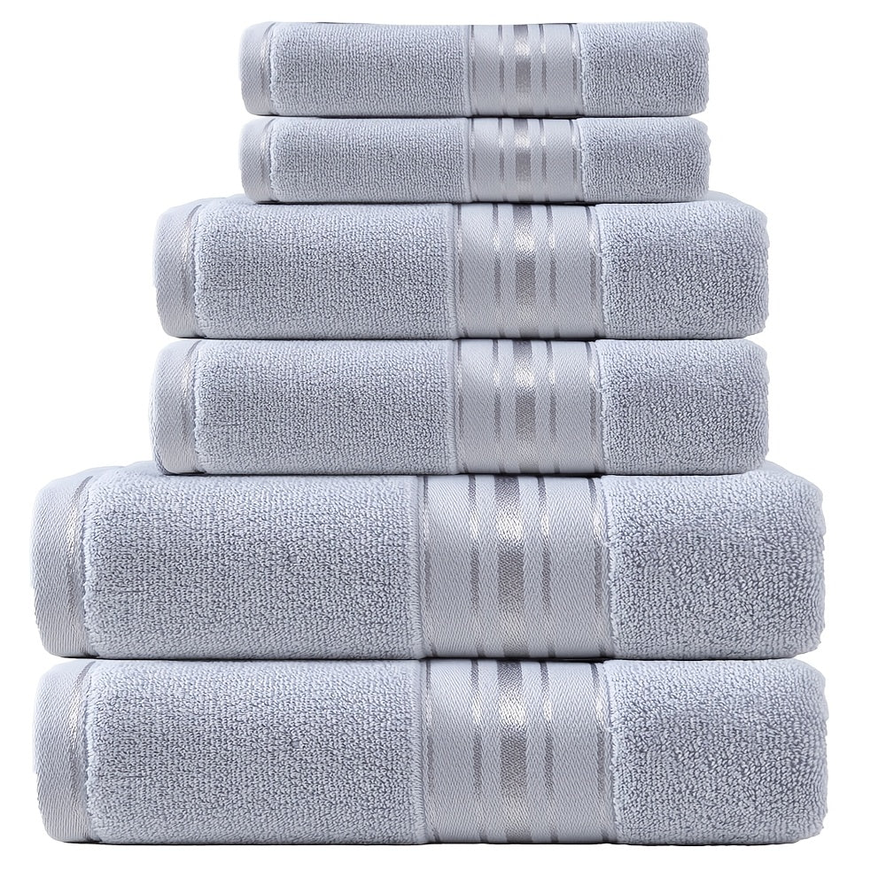 100% Cotton 6pcs Luxurious Towel Set - Super Soft, Absorbent & Stylishly Durable, Rapidly Drying, Gentle On Skin, Perfect For Bathroom, Spa, Hotel And Swimming Pool Including Washcloth, Hand & Bath Towels, Wash Cloths