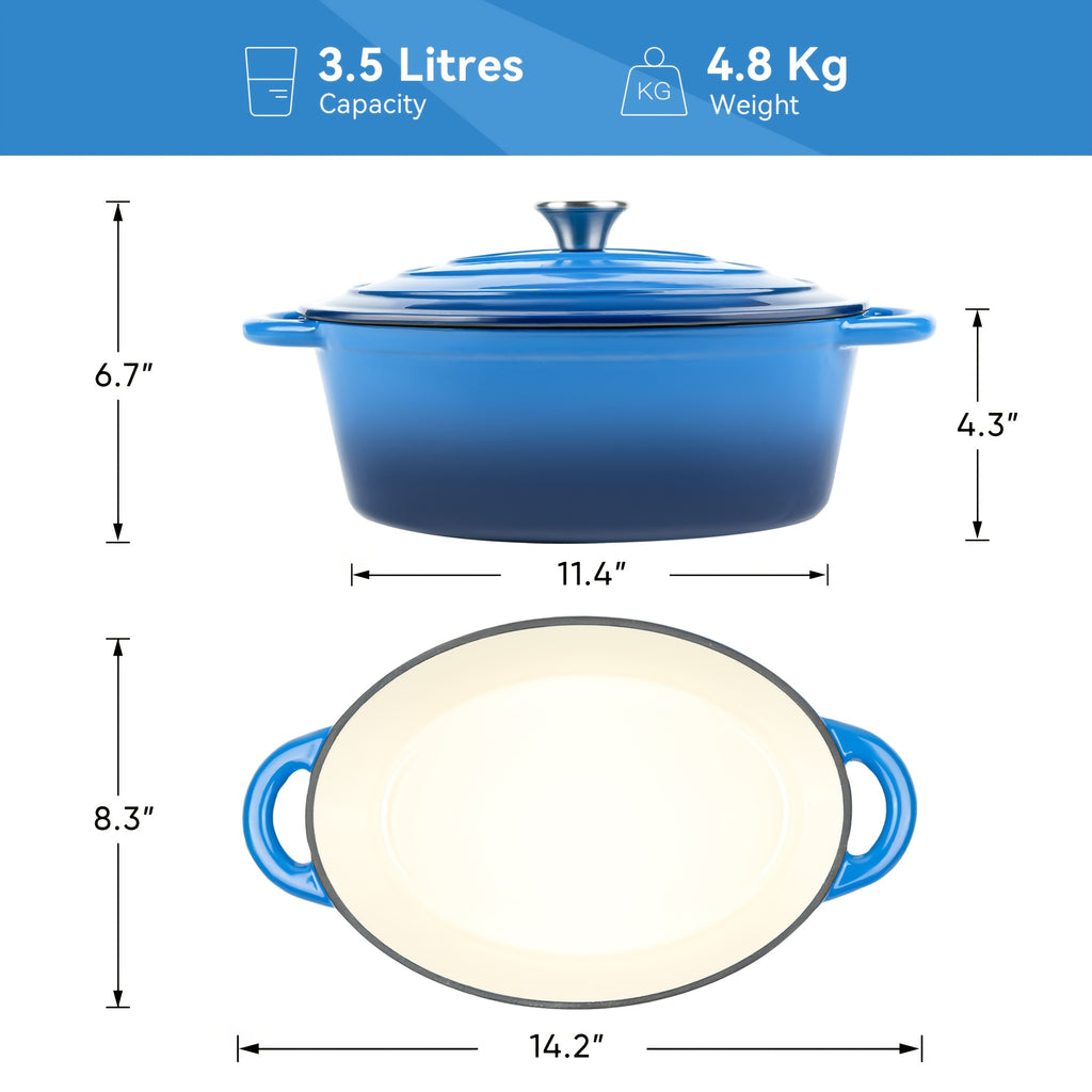 4.5QT Enamelled Dutch Oven Pot with Lid, Cast Iron Dutch Oven with Dual Handles for Bread Baking, Cooking, Non-Stick Enamel Coated Cookware