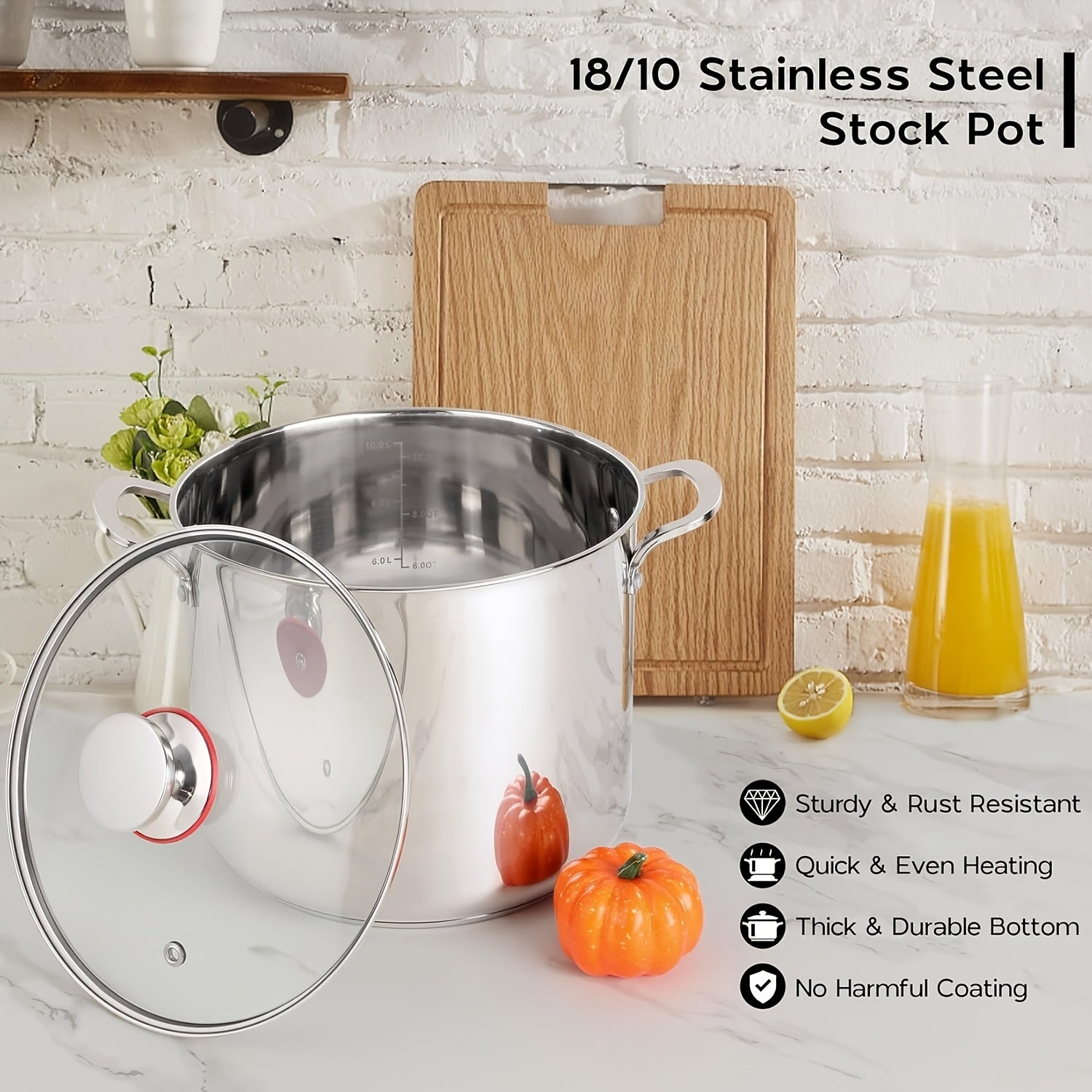10/12/1pc Stainless Steel Cookware Set - Kitchen And Dining Essential for Induction Cooking, Stockpot, Ricotta Pot, Double Handle with Pot Lid, Suitable for Soup, Hotpot, Pasta, Seafood Soup, Rice Cooker