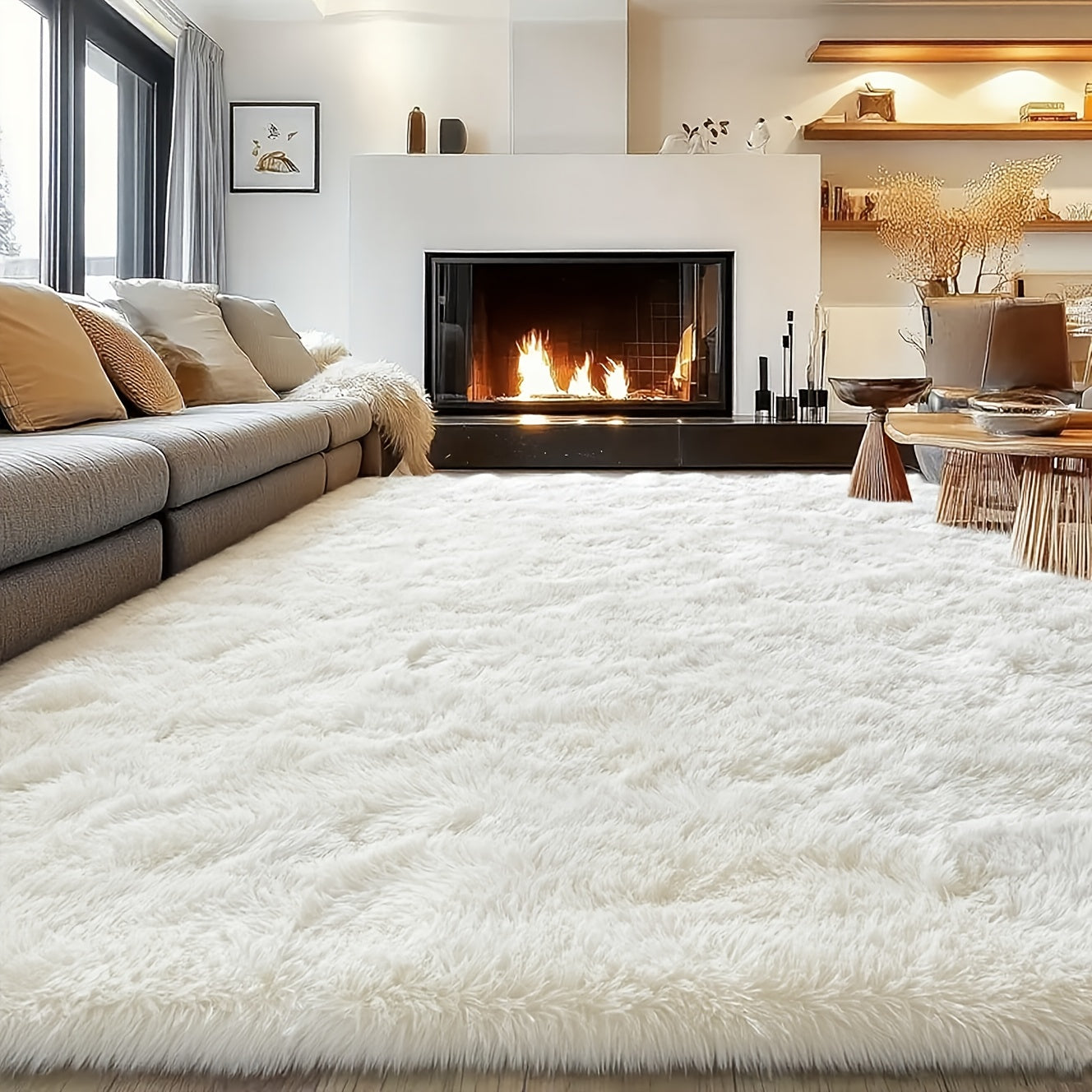 8X10 Feet Luxury Large Rug for Living Room, Fuzzy Plush Large Area Rug, Fluffy Modern Shag Non-Slip Soft Furry Carpet for Bedroom Study Room Teens Dorm Home Decor Christmas Gift
