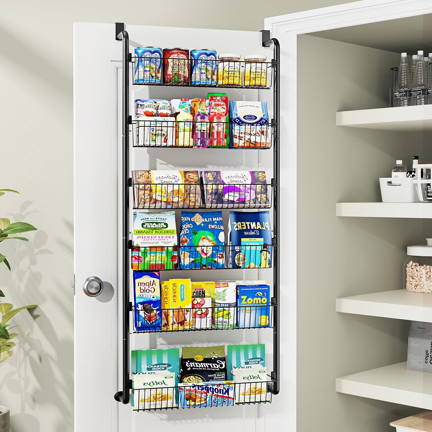8-Tier & 6-Tier Over The Door Pantry Organizer - Metal Hanging Spice Rack for Pantry Door, Kitchen, Laundry & Bathroom Organization Versatile Back of Door Seasoning Rack in Black & White