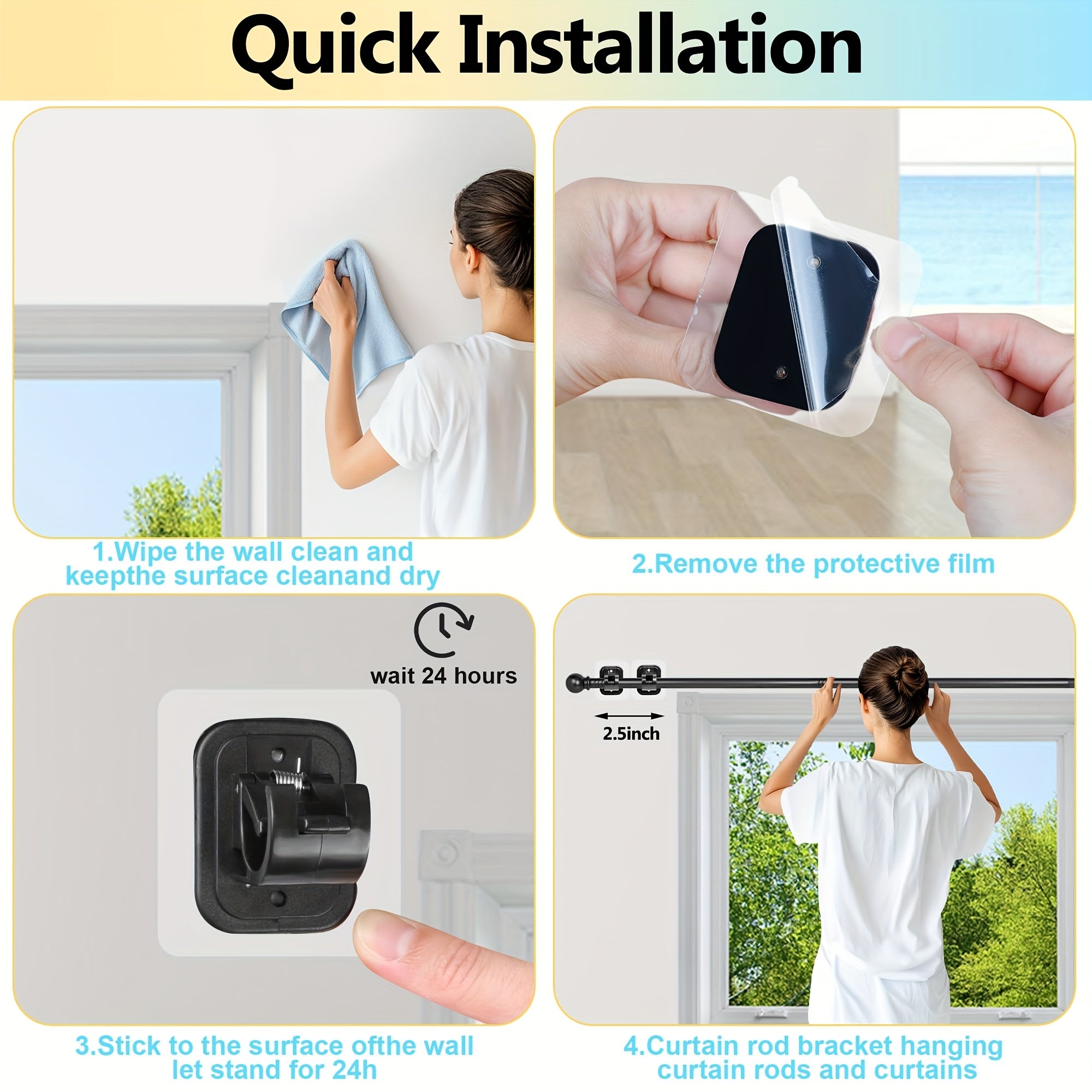 Adjustable Tension Curtain Rods for Curtains Ranging from 32 to 120 Inches, Featuring Damage-Free Installation with Strong Adhesive Brackets, Perfect for Apartments, Dorms, And Renters. on Curtain Rods!