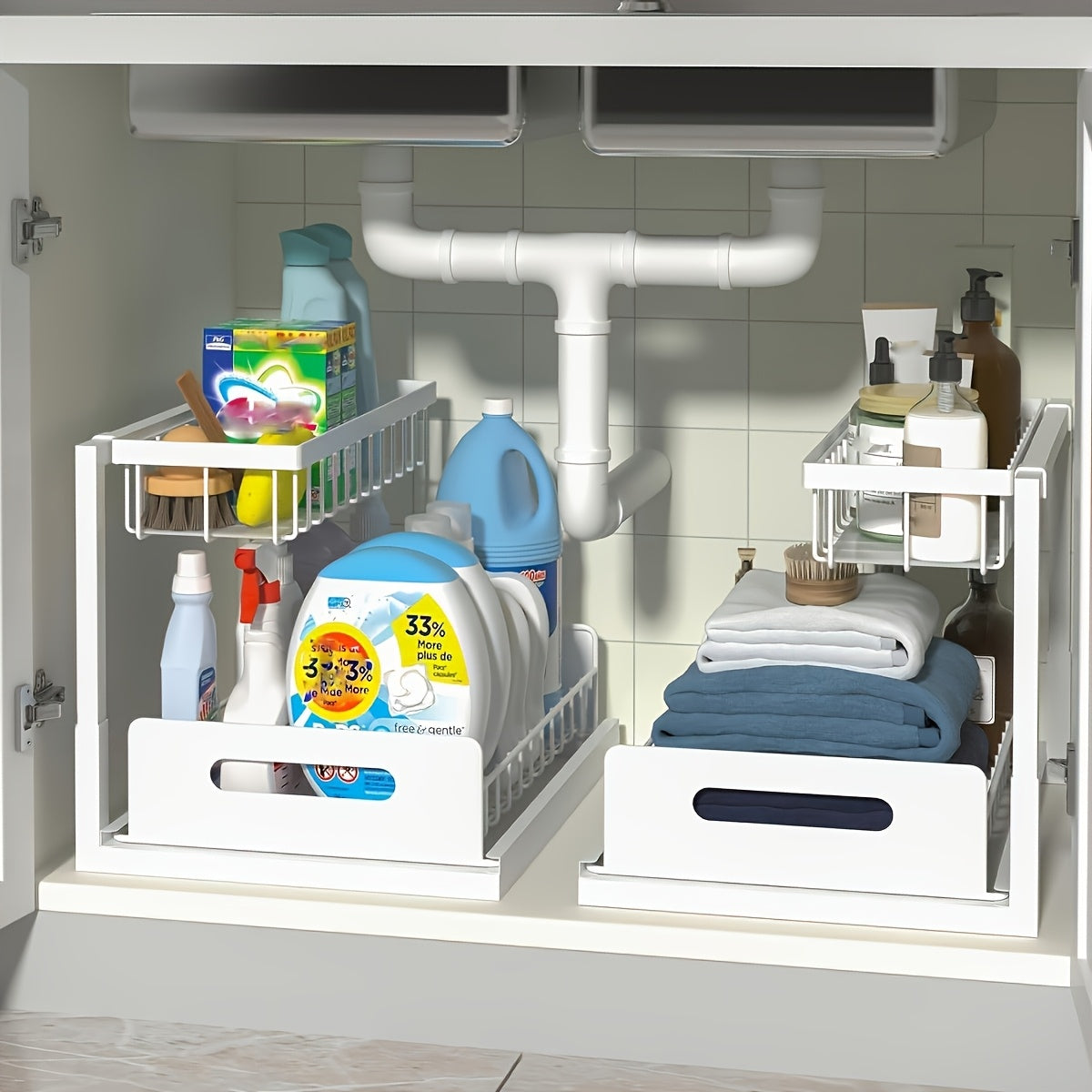 1/2pcs Kitchen Storage Rack, Lower Sink Sorting, Sliding Pull-Out Cabinet Sorting Rack, Metal Sliding Drawer, for Kitchen Bathroom Refrigerator Cabinet Organization Rack, Easy And Practical Kitchen Storage, Send Mother Good Things on Christmas