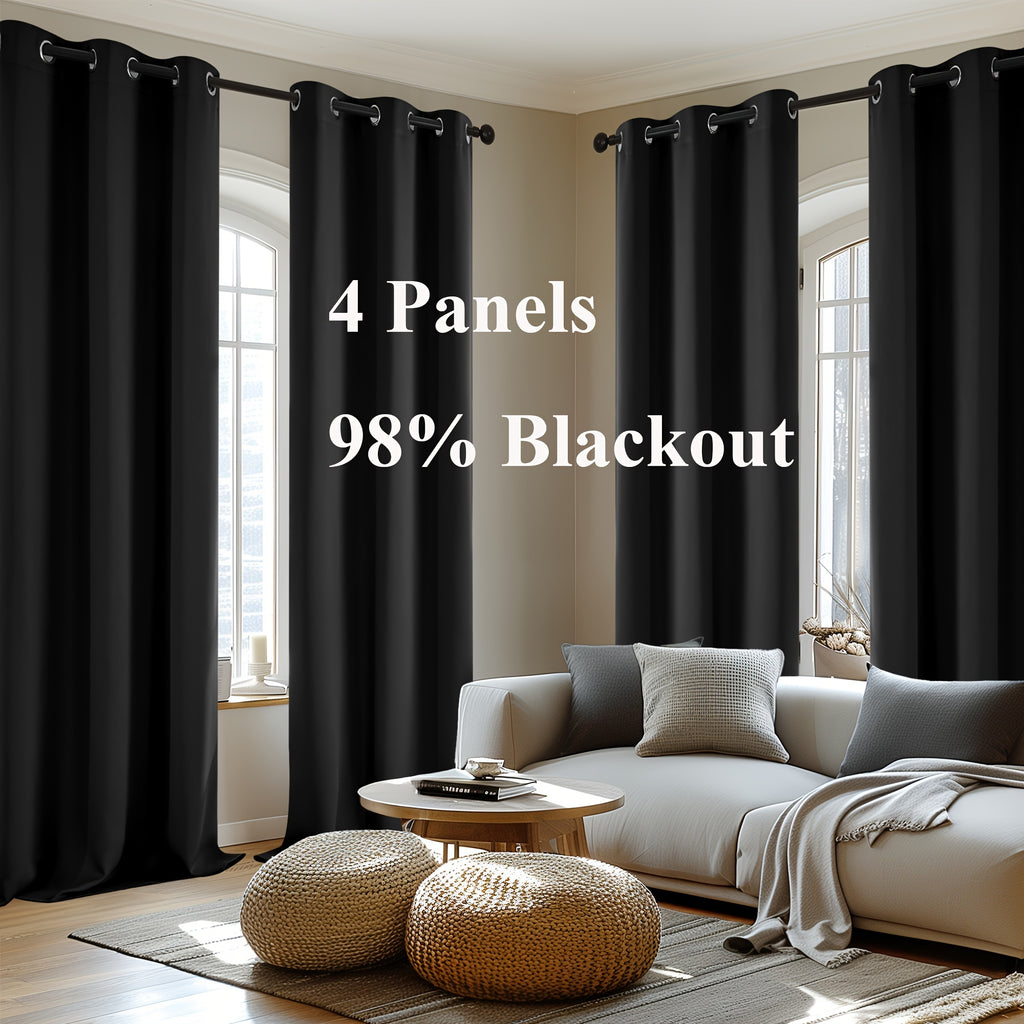 4-Panel Blackout Curtains, Thermal Insulated Curtains for Living Room Bedroom, Room Darkening Home Decor Drapes, 4pcs Curtains Set