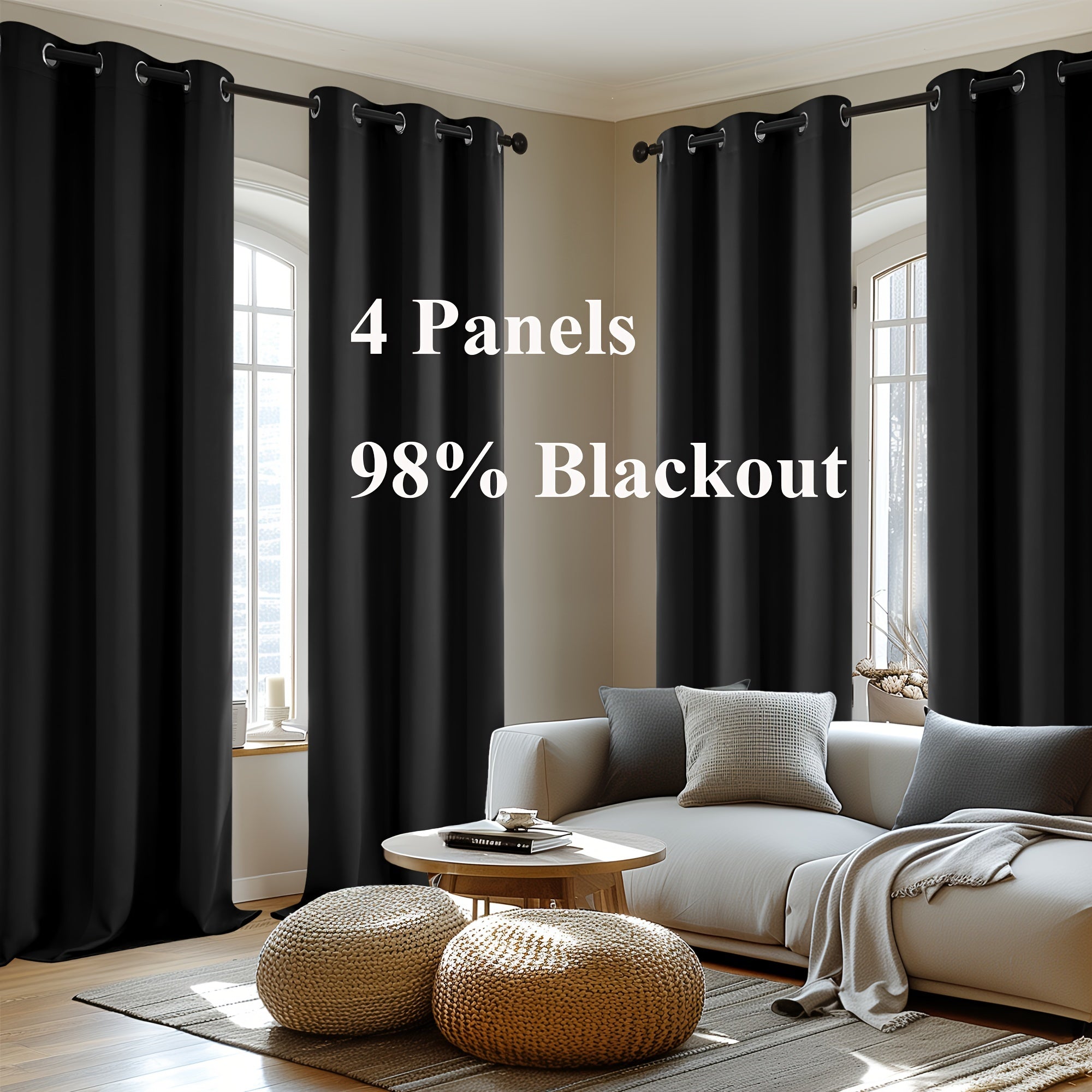 4-Panel Blackout Curtains, Thermal Insulated Curtains for Living Room Bedroom, Room Darkening Home Decor Drapes, 4pcs Curtains Set