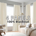 4 Panels 100% Blackout Linen Curtains for Bedroom Farmhouse Thermal Insulated Rod Pocket Back Tab Full Light Blocking for Living Room