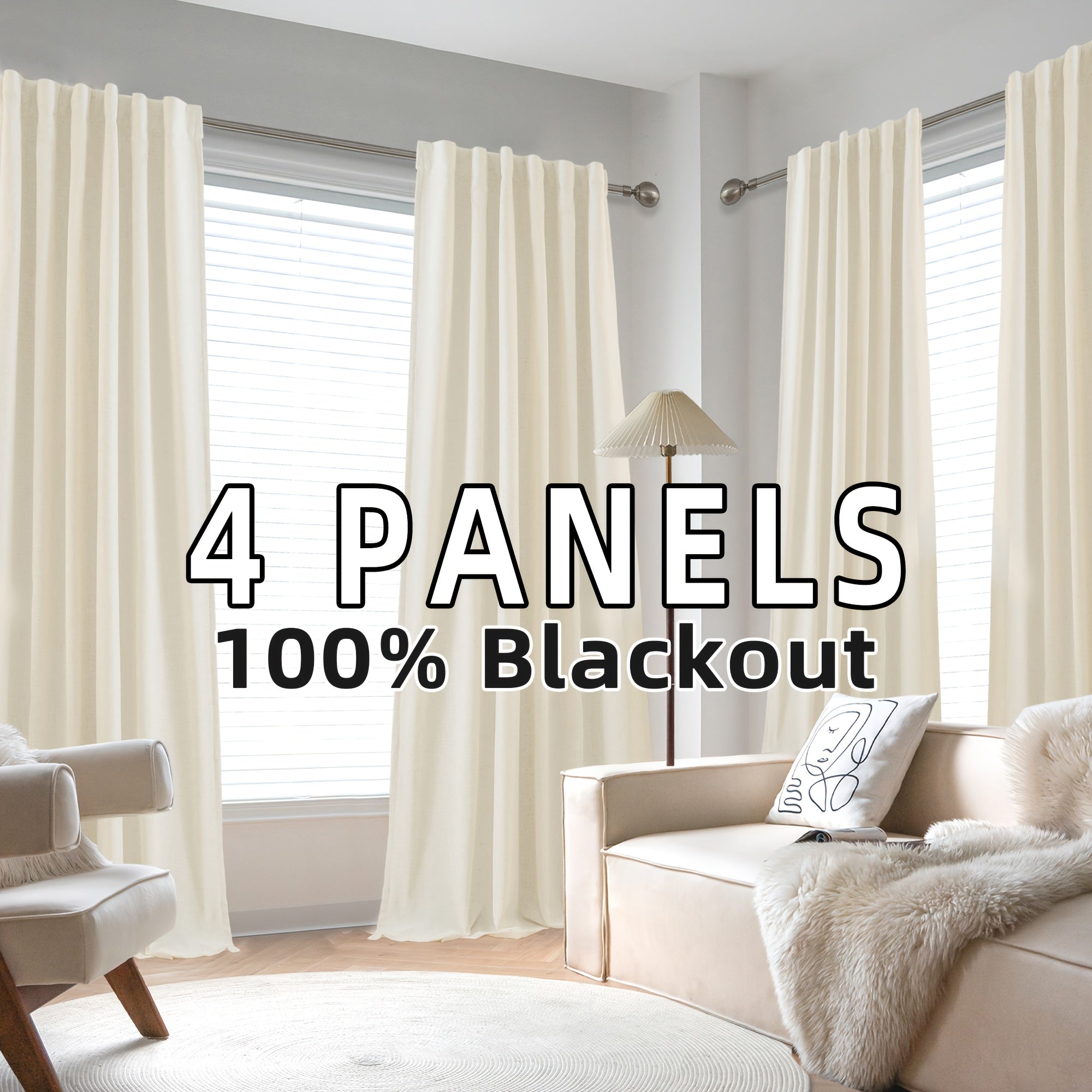 4 Panels 100% Blackout Linen Curtains for Bedroom Farmhouse Thermal Insulated Rod Pocket Back Tab Full Light Blocking for Living Room