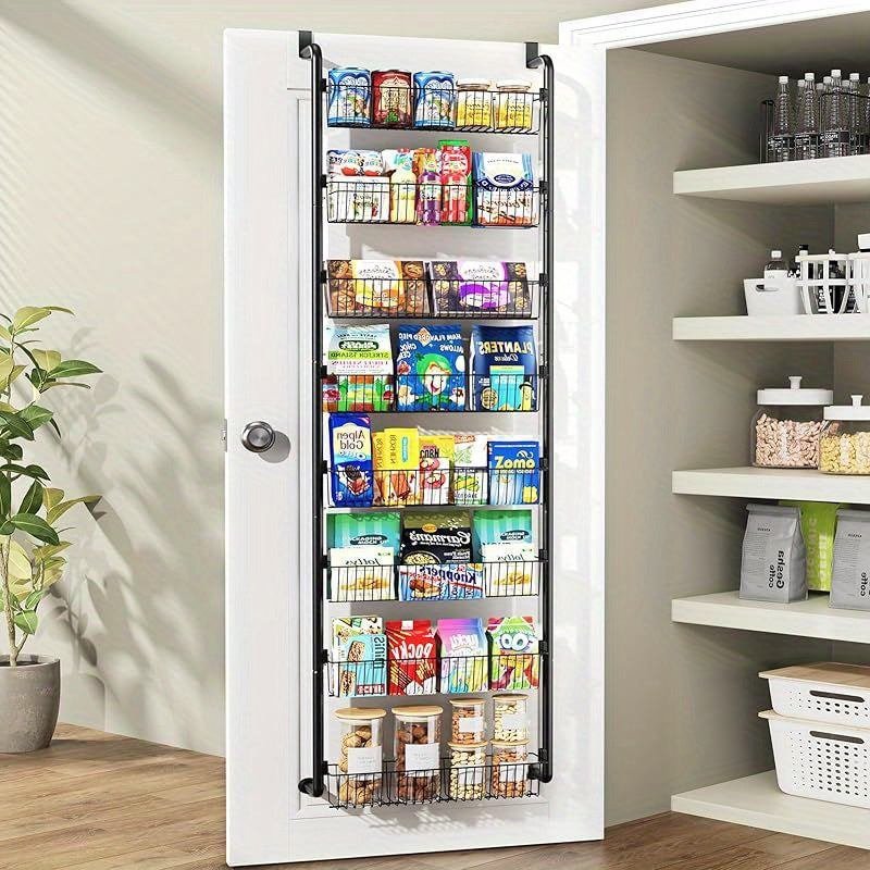 8-Tier & 6-Tier Over The Door Pantry Organizer - Metal Hanging Spice Rack for Pantry Door, Kitchen, Laundry & Bathroom Organization Versatile Back of Door Seasoning Rack in Black & White