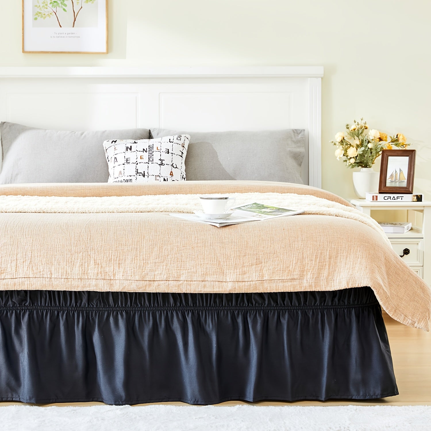 Leafy Sleep Elastic Bed Ruffle, Easy Wrap Around Ruffle, Microfiber Bed Skirt with Adjustable Elastic Belt 15 Inch Tailored Drop, Hotel Quality Bed Skirt, Fade Resistant, Easy Fit, Machine Washable