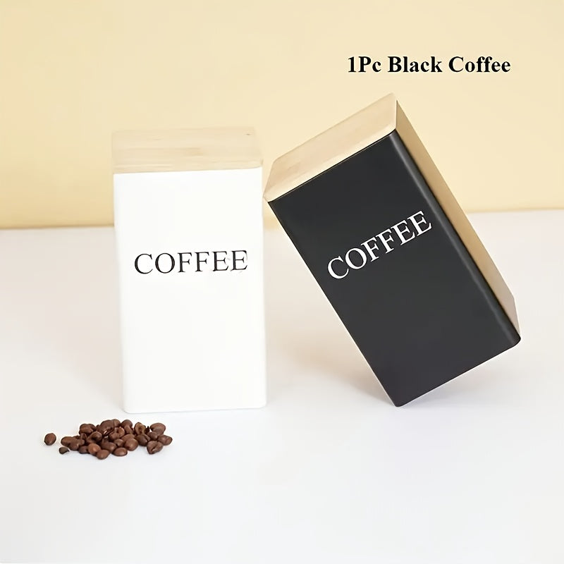 3pcs/Set Canister Tea Coffee Sugar Canisters, Metal Storage Tin for Coffee, Sugar & Tea - Kitchen Storage Jars with Wooden Lid, Coffee Tea Sugar Set - Black or White, Home Organizer Canister, Daily Supplie, Gift