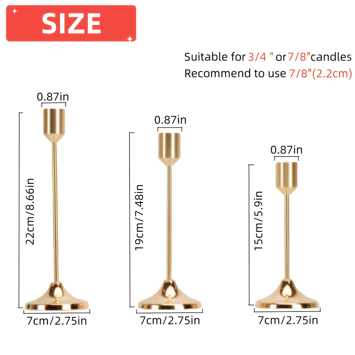 12-Piece Elegant Metal Candle Holders - Modern Tapered Design with Polished Golden Finish, Versatile Tabletop Decor for Christmas, Halloween, Weddings, Anniversaries, Home & Hotel Centerpieces (Candles Not Included)