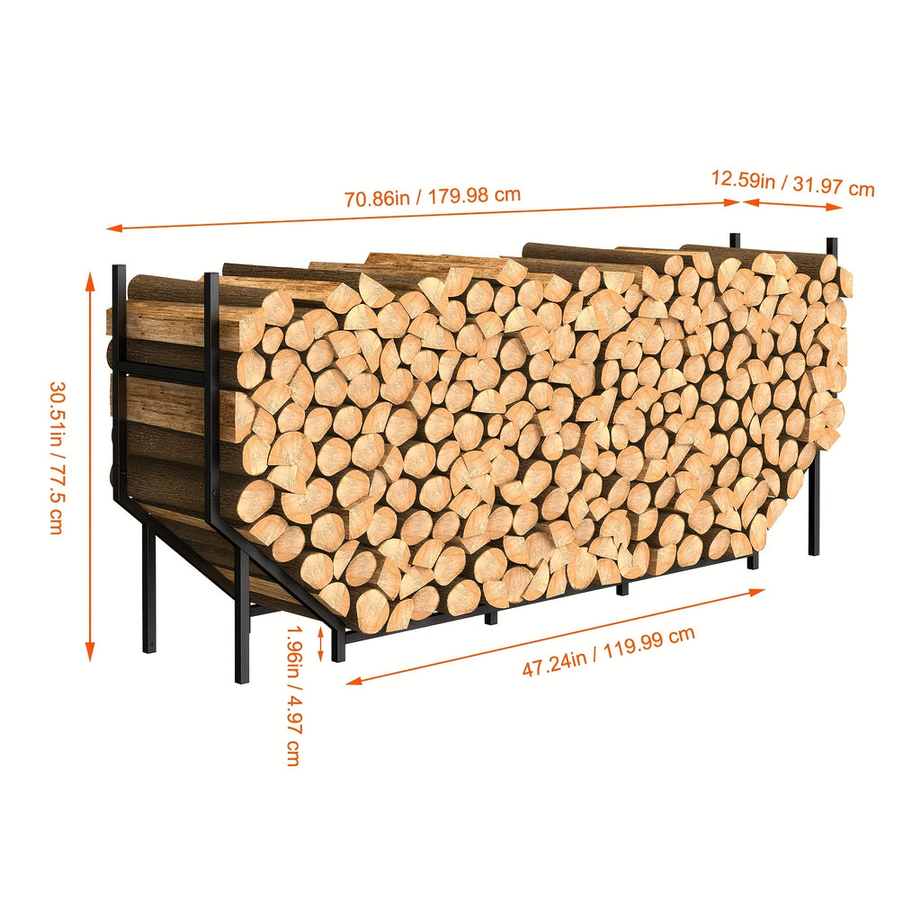 6FT Firewood Rack Holder, Adjustable Heavy Duty Fire Log Stacker Stand For Fireplace, Outdoor Indoor Metal Wood Pile Storage Organizer, Patio Logs Stand Tool