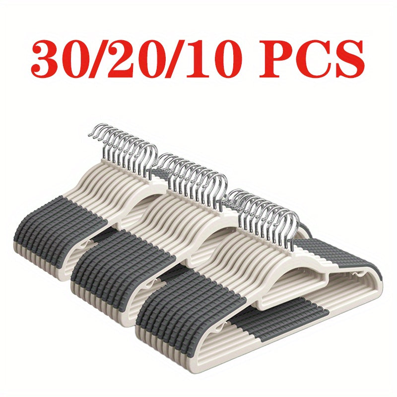 30/20/10pcs Heavy-Duty Plastic Anti-Slip Clothes Hangers with 360° Rotating Hooks - Space-Saving Wardrobe Hangers with Non-Slip Shoulder Strips, Wet/Dry Use for Bedrooms, Bathrooms, Dorms, Outdoor - Durable Plastic Construction