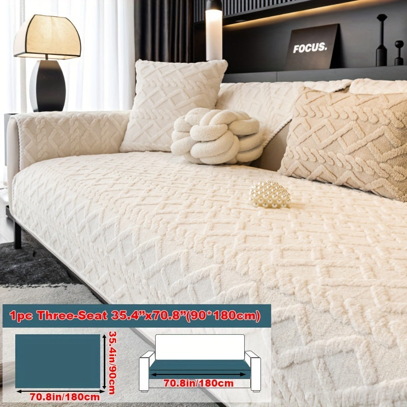 1pc Plush Sofa Mat, Polyester Shu Velveteen Jacquard Knit Fabric Couch Cover, 200-250 g/㎡, Separate Seating Modern Style, Machine Washable Anti-Slip Protection, for Bedroom Office Living Room Home Decoration