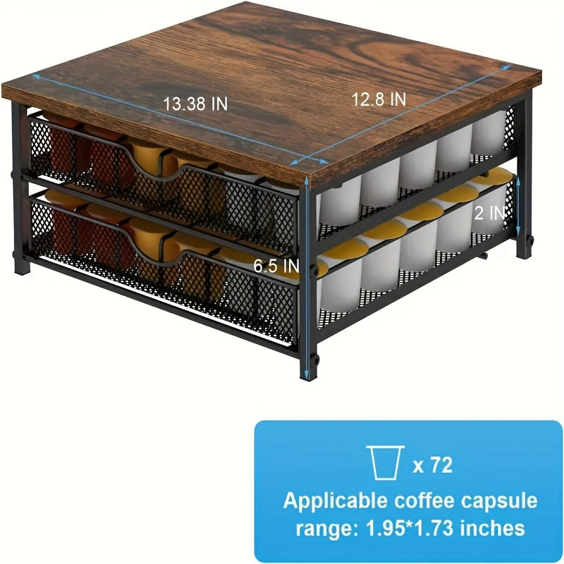 K Cup Storage Drawer, Metal Coffee Pod Holder, Sliding Basket Capsule Storage Box for Counter, Brown