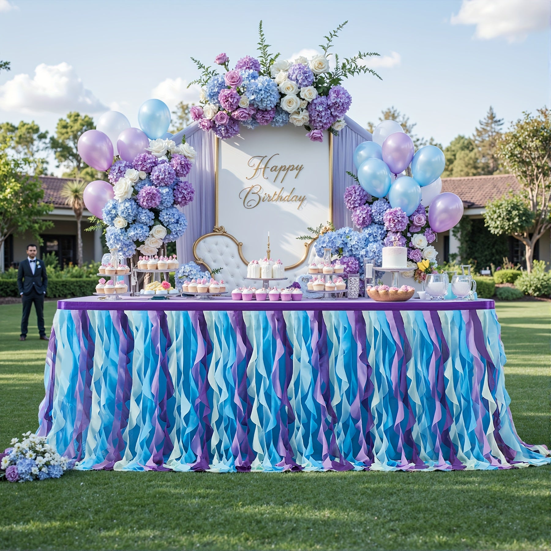 6ft Polyester Willow Table Skirt for Rectangle Round Tables, Ruffle Curly Lace Ballet Tablecloth, Princess Girls Birthday Party Cake Tutu Table Skirt Table Decorations, Christmas Halloween Decoration, Table Skirts for Party Tables, Festive Table