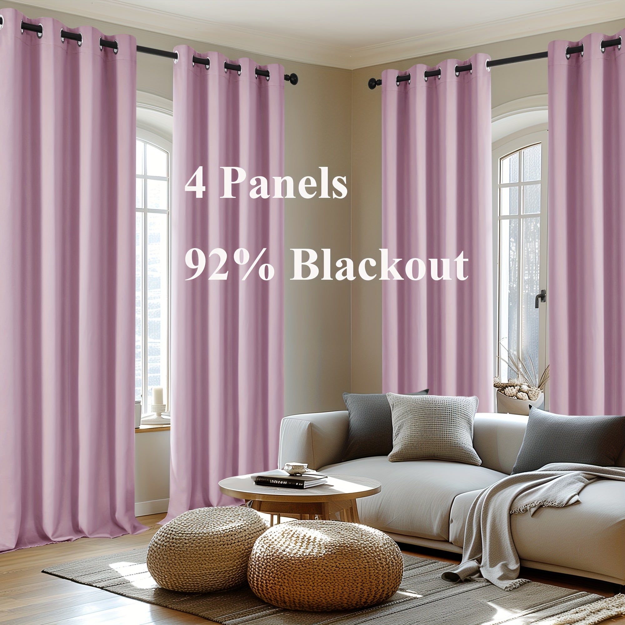 4-Panel Blackout Curtains, Thermal Insulated Curtains for Living Room Bedroom, Room Darkening Home Decor Drapes, 4pcs Curtains Set