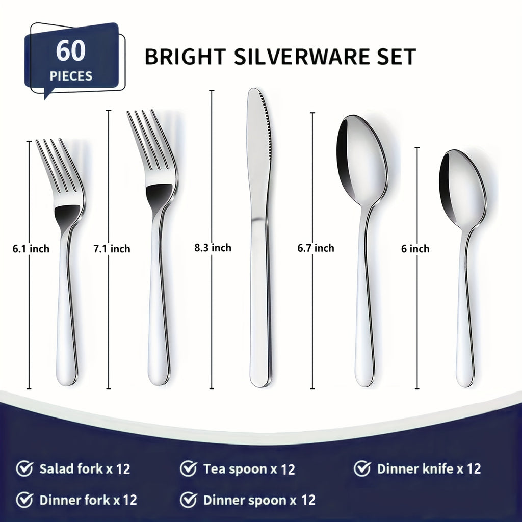 90P Stainless Steel Silverware Suitable for 18 People to Use, 60/90pcs, Steak Knife, Salad Fork, Dessert Spoons, Cutlery Set with Gift Box, Kitchen Accessories, Home Outdoor, Wedding Camping Stuff, Halloween Party Gift, Dishwasher Safe