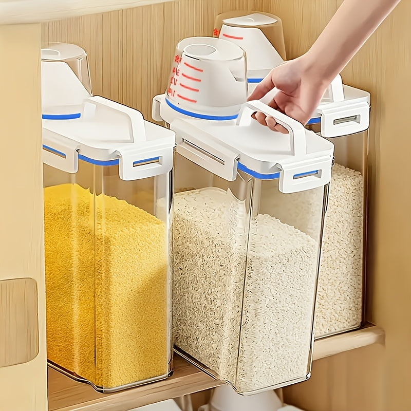 4pcs Large-Capacity Transparent PP Plastic Food Storage Canisters with Built-In Measuring Cups & Scale Markings, Flip-Top Lid Suitable for Rice, Grains, Flour, Dog Food - Moistureproof & Insectproof Kitchen Pantry Containers for Pantry Organization