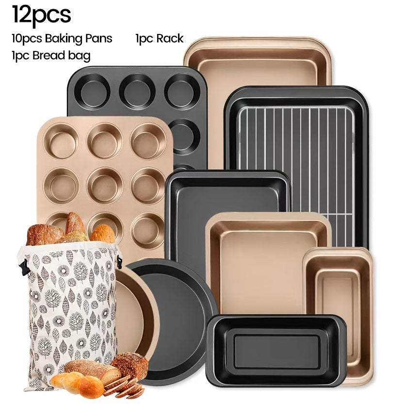 2/6/7/8/11/12/16/18pcs Nonstick Baking Pans Set Kitchen Baking Sheets Oven Bakeware Sets Round/Square Cake Pan Muffin Pan, Loaf Pan, Roast Pan, Cookie Sheet Baking Supplies Grey Measuring Spoon, Scraper, Rack, Whisks, Bread Bag, Muffin Cups, Spatulas