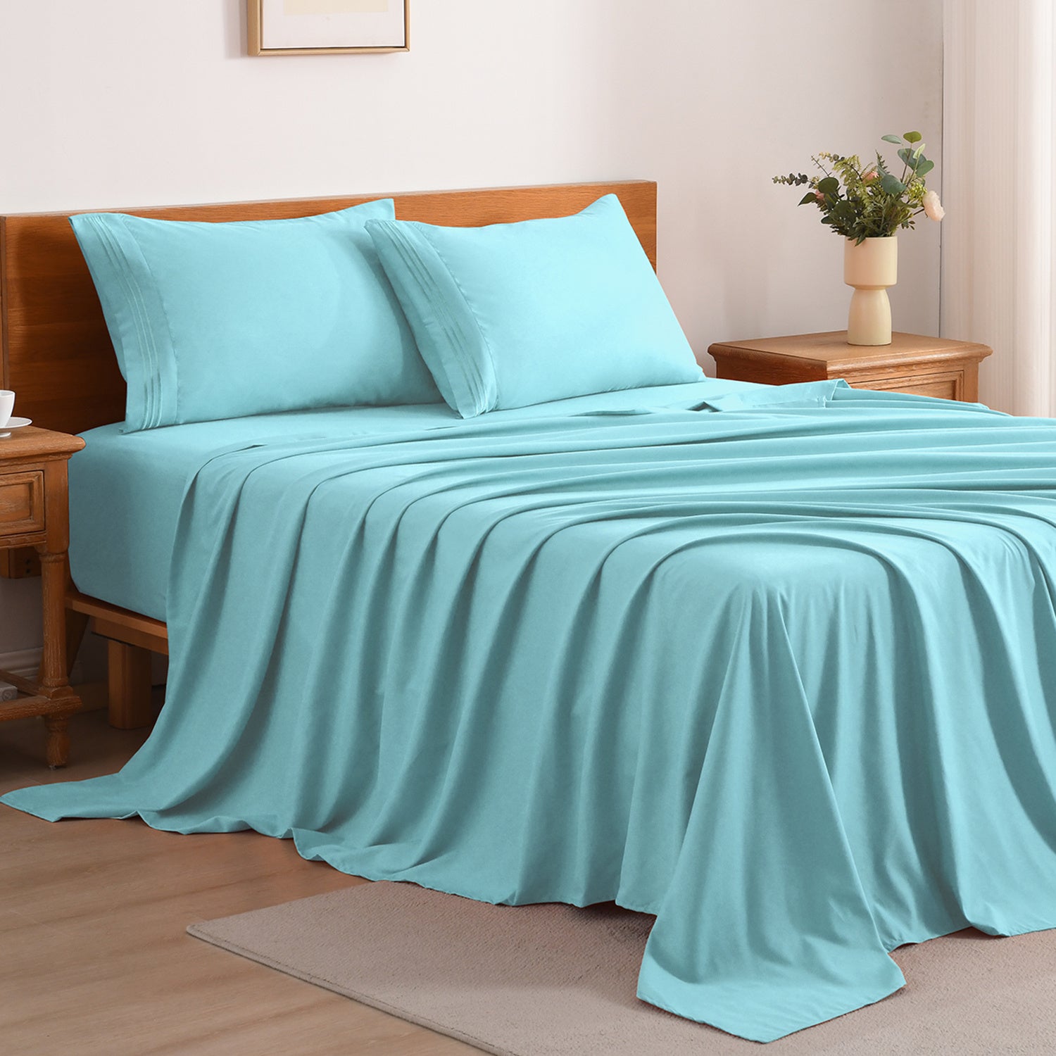 3/4-Piece Cooling Bed Sheet Set, Soft & Breathable Bedding with 18-Inch Deep Pocket, Hotel Luxury Sheets for Summer