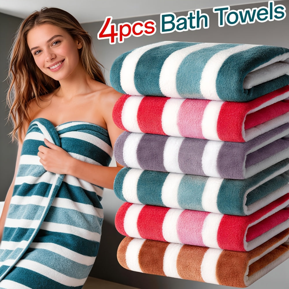 1/4pcs Striped Bath Towel Set, Beach Towel Bath Towel, Absorbent And Quick-Drying Shower Towel, Super Soft And Skin-Friendly Bathing Towel, for Home Bathroom, Ideal Bathroom Supplies Family Essentials. 70X140Cm/27.6X55.1 Inches
