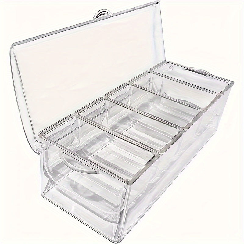 Chilled Condiment Server Tray, Bar Fruit Caddy with Lid And 5 Removable Compartments, Clear Ice Condiment Serving Tray for Party, Toppings Bar Container, Garnish