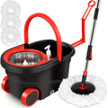 Mop Bucket Set, Spin Mop And Bucket And Wringer Set, Bathroom Mop Bucket, 360° Spin Mop Bucket System with 3 Microfiber Mop Replacement Heads And 61 Inch Adjustable Handle for Floor Cleaning, Holiday Cleaning, Christmas Cleaning