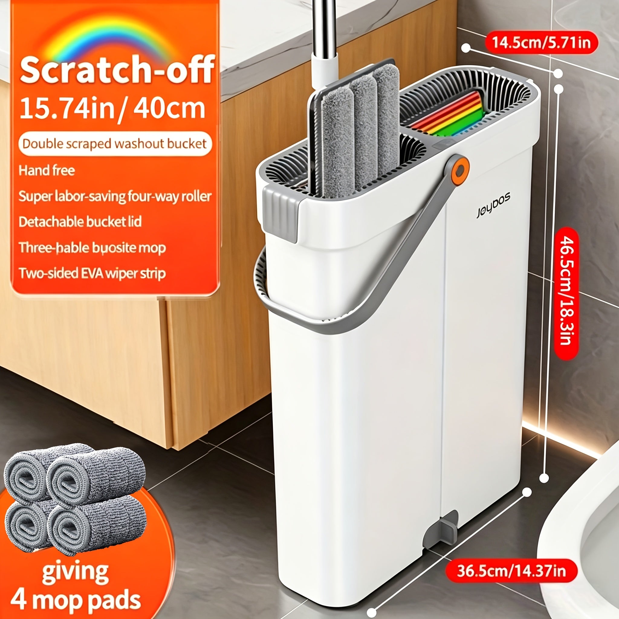 12.99inch/15.75inch Hand-Free Mop And Wash Bucket Set with 2 Washable Reusable Microfiber Cloths, Machine Washable Matching Cloths, Wet And Dry Floor Dust Mops, Floor Cleaning Systems, Bucket Sets, Cleaning Supplies, Cleaning Tools, Holiday Cleaning