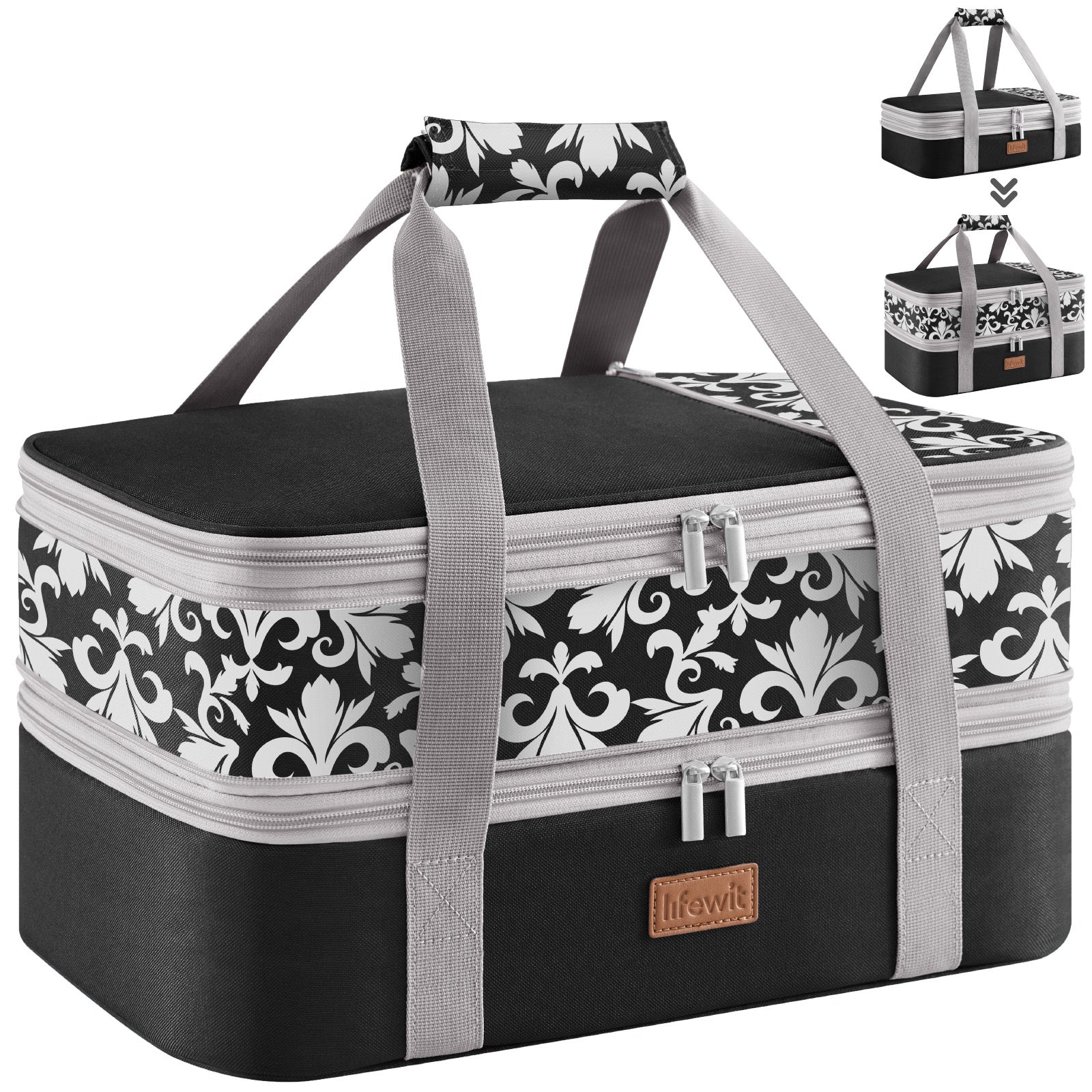 Expandable Insulated Casserole Carrier Suitable for Hot/Cold Food - Double Decker Tote with Rectangular PET Thermal Bag, Fits 9"x13" Baking Dish for Lasagna, Potlucks, Picnic, Christmas & Valentine's Gift for Cookouts, Parties