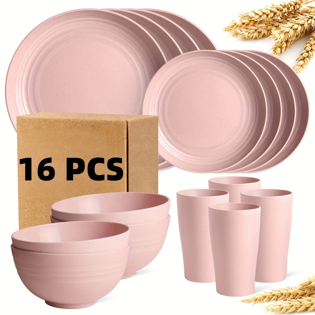 16pcs/32pcs Kitchen Wheat Straw Large Size Dinnerware Set, for 4/8, Unbreakable Modern Dish Set Dinner Plate/Dessert Plate/Cereal Bowl/Cup, Dishwasher Safe, Lightweight Tableware, Camping And Everyday Use, Gifts for Men/Women/Christmas/Halloween