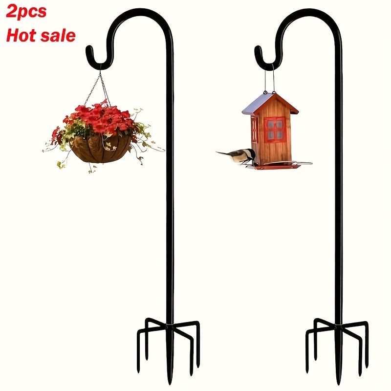 2pcs Outdoor Shepherd Hooks, Heavy Metal Garden Pole Hanging Bird Feeder, with 5 Claw Outdoor Shepherd Horn Adjustable Hooks for Flower Baskets, Plant Hook Stands, Plant Baskets, Solar Lights, Lantern Hooks, Wedding, Halloween