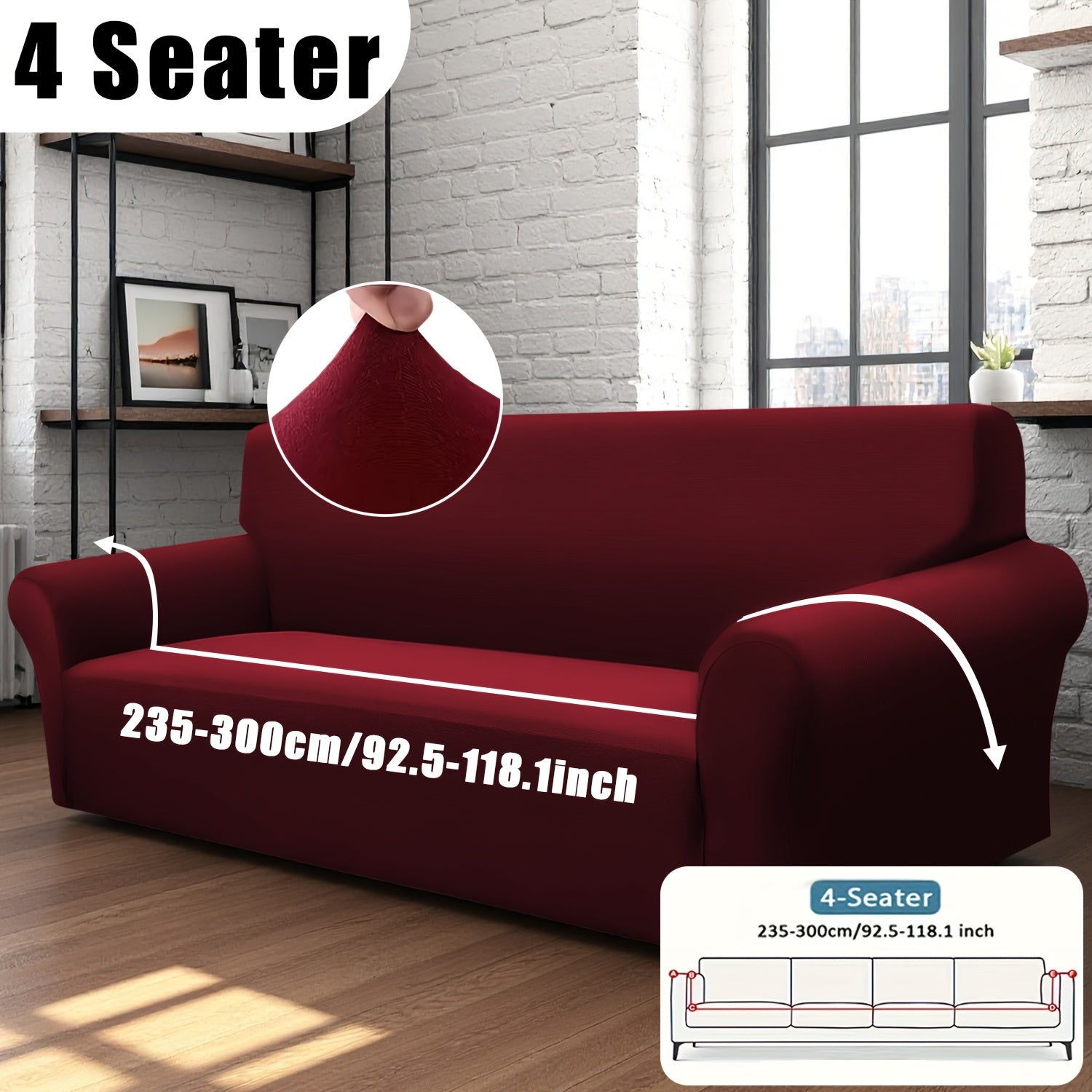 Classic Stretch Sofa Cover with Elastic Band, Milk Fiber Fabric Slipcover-Grip, Machine Washable, Polyester And Spandex, Fits Armchair to 4-Seater Sofas, International Style Throw Design